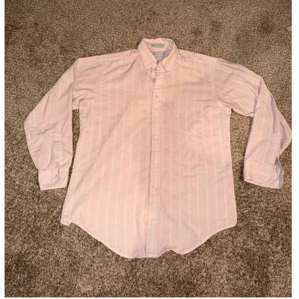 Andhurst Mens Pink Striped Button Down Shirt Long Sleeve Oxford Made in USA-735
